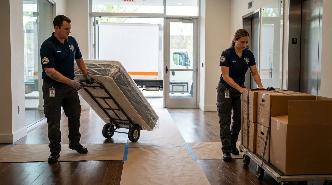 Professional apartment movers loading elevator in Grand Canyon, AZ