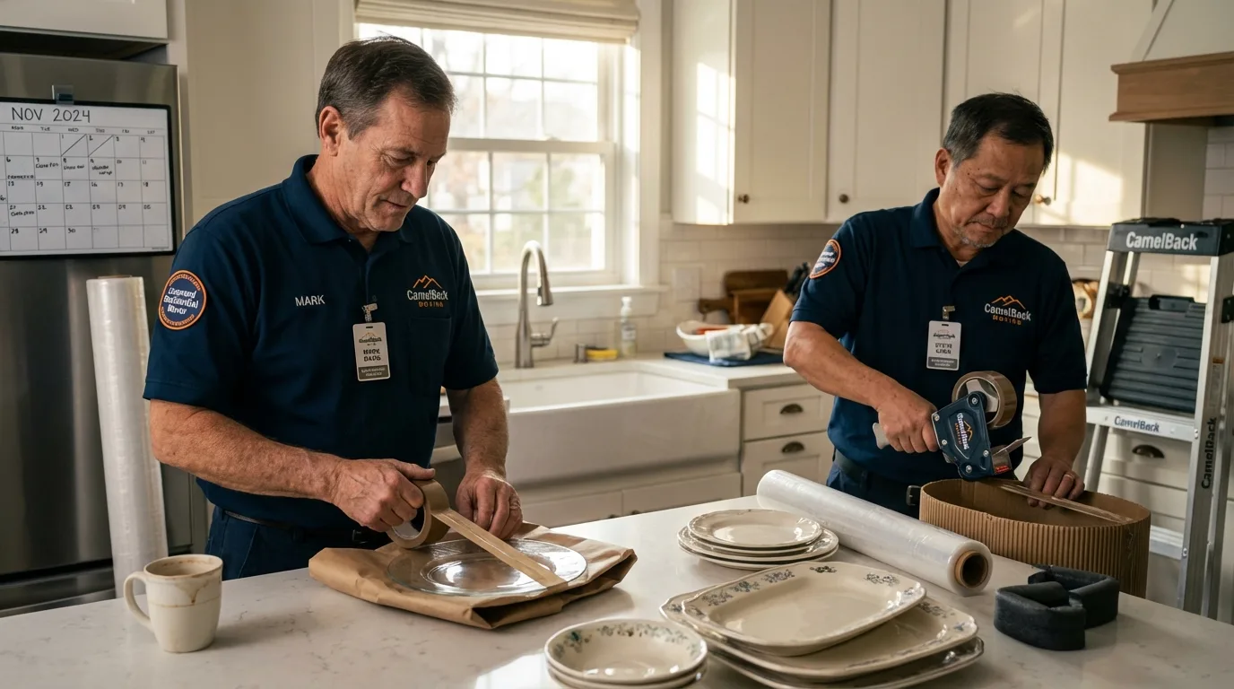 Professional crew packing kitchen dishware in Grand Canyon, AZ